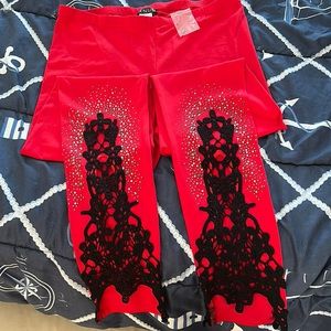 Red lace leggings